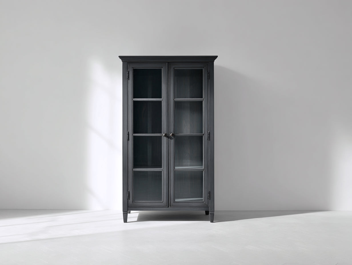 Vitrinen Holzwerkstoff mit Glastüren 95x40x175 cm - Schwarz - für Wohnzimmer und Esszimmer - Klassisches Design