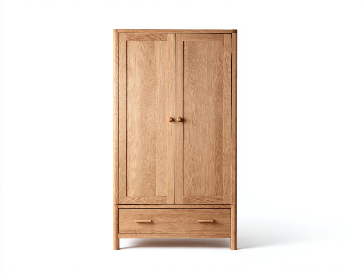 Kleiderschrank Massivholz mit Türen und Schublade 105x55x190 cm - Natur - für Schlafzimmer - Klassisches Design