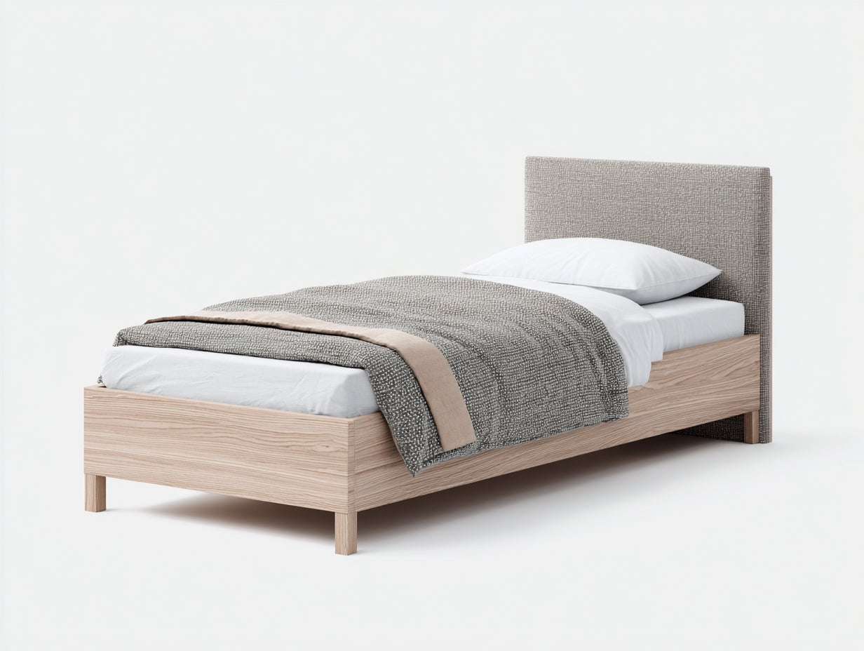 Einzelbett Holz 210x100x105 cm - Natur-Grau - mit gepolstertem Kopfteil