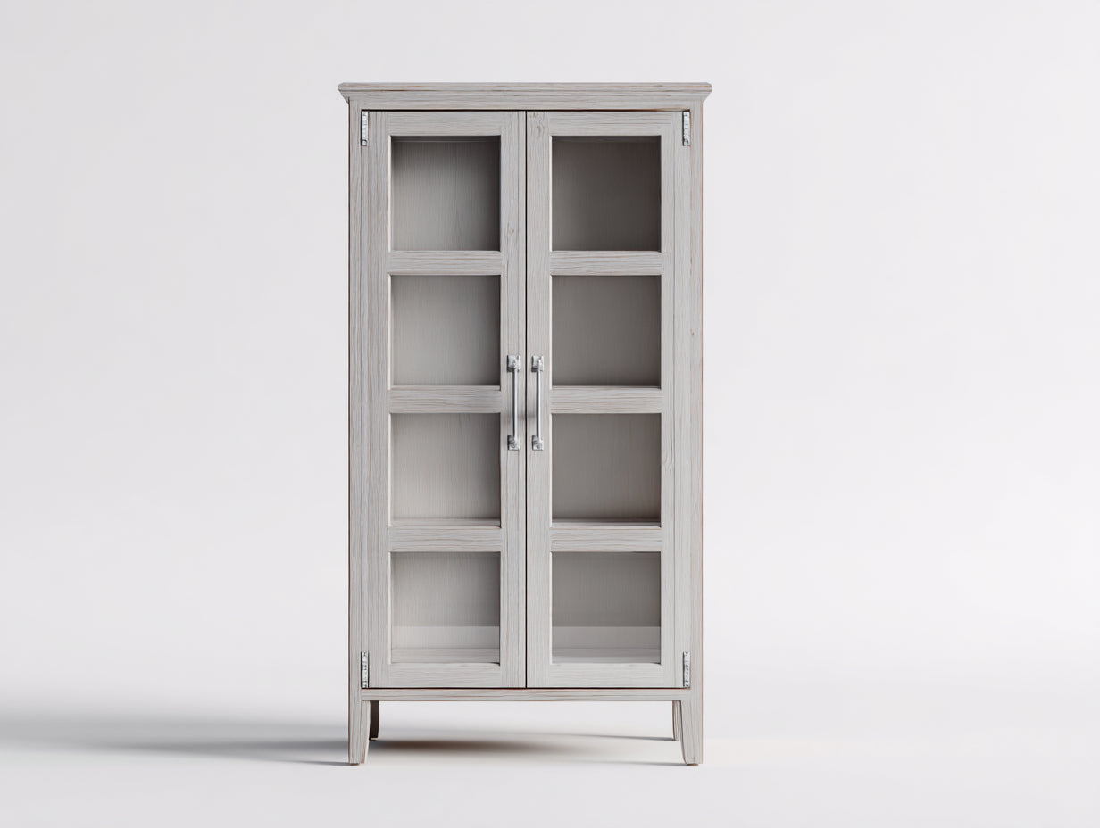Vitrinen Holz und Glas 84x36x172 cm - weiß - klassischer Stauraum