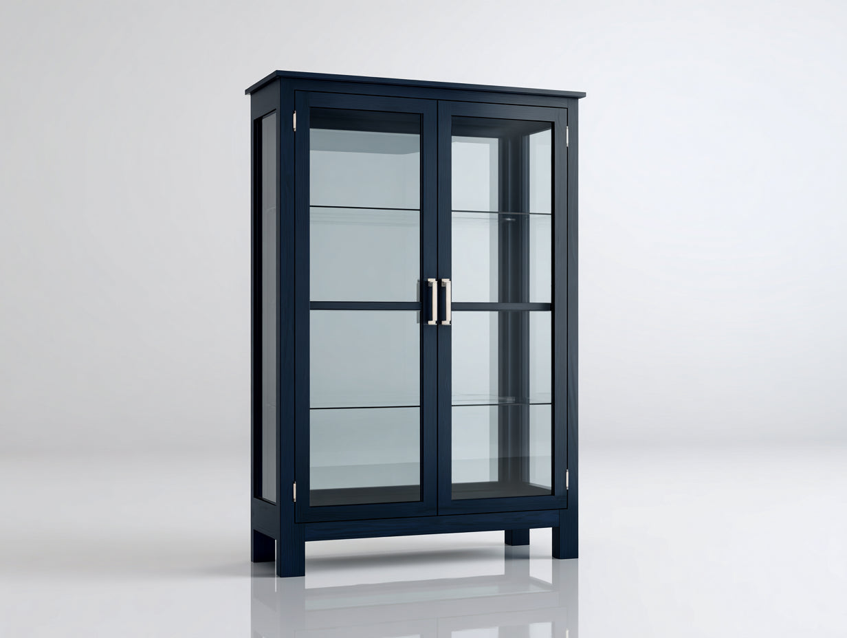 Vitrinen Holz und Glas 92x38x160 cm - dunkelblau - moderner Stauraum