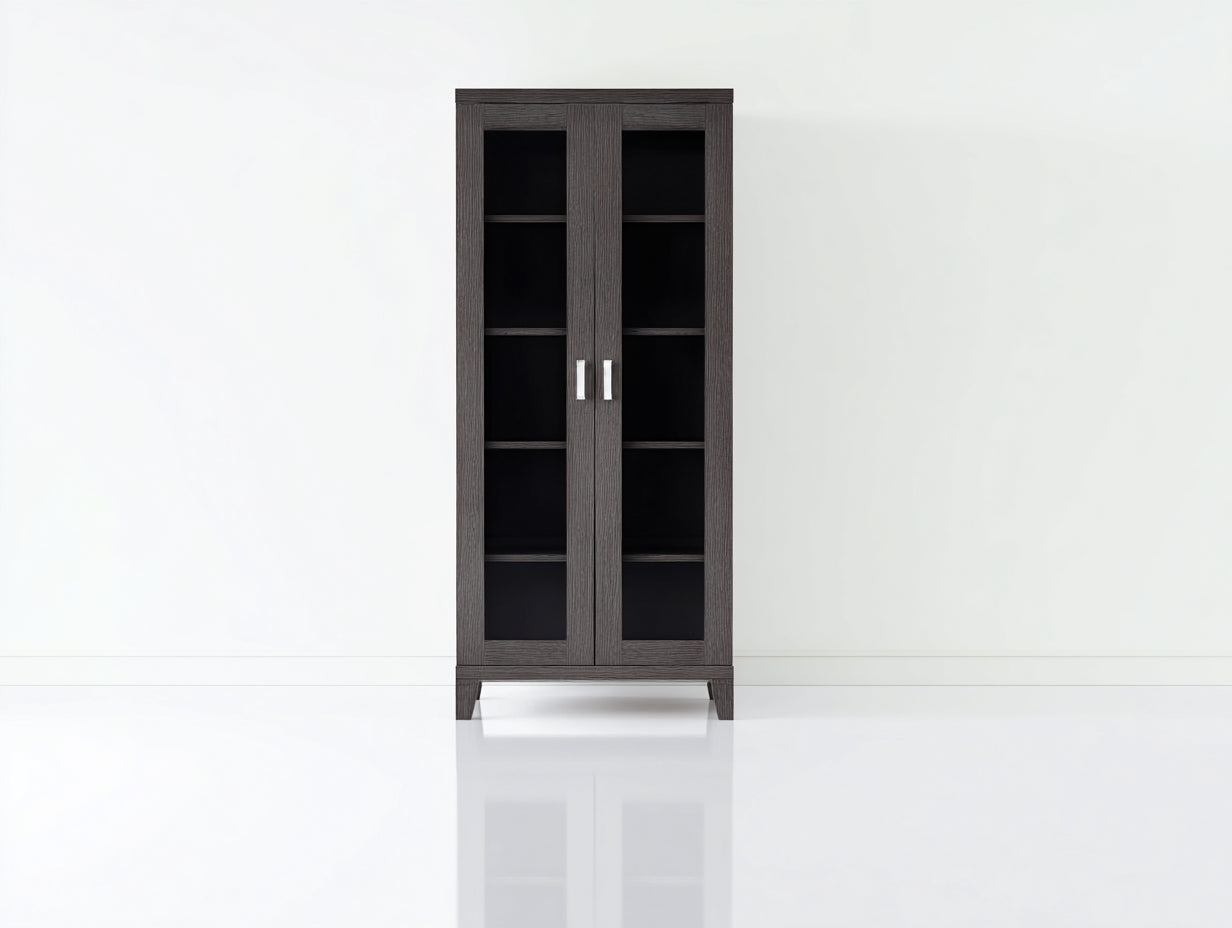 Vitrinen Holz Glas 88x40x190 cm - Dunkelgrau - Modernes Design