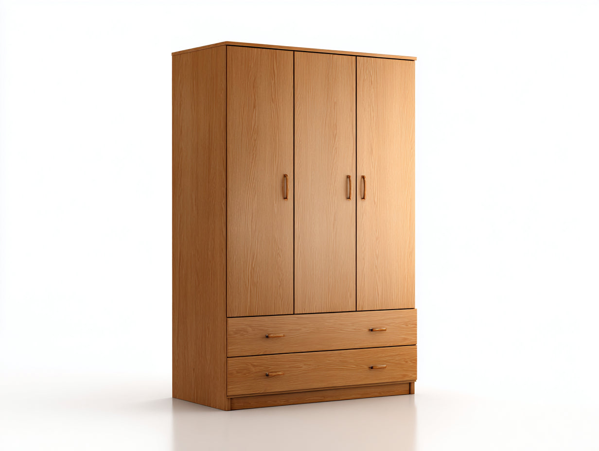 Kleiderschrank Holz 150x55x200 cm - Natur - mit 3 Türen und 2 Schubladen