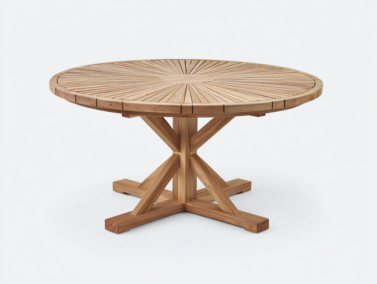 Gartentisch Holz 150x150x75 cm - Natur - rundes Design mit Strahlenplatte