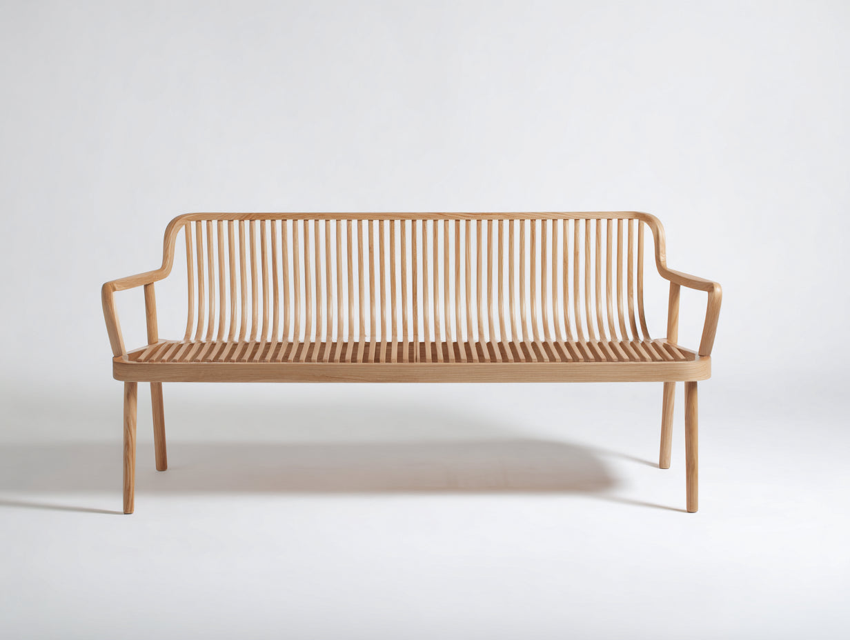 Gartenbank Holz 180x56x82 cm - Natur - modernes Spindel Design mit Armlehnen