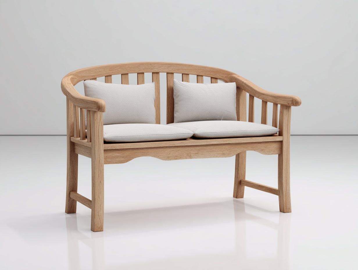 Gartenbank Holz 130x60x85 cm - Natur-Beige - geschwungene Rückenlehne mit Sitzpolster