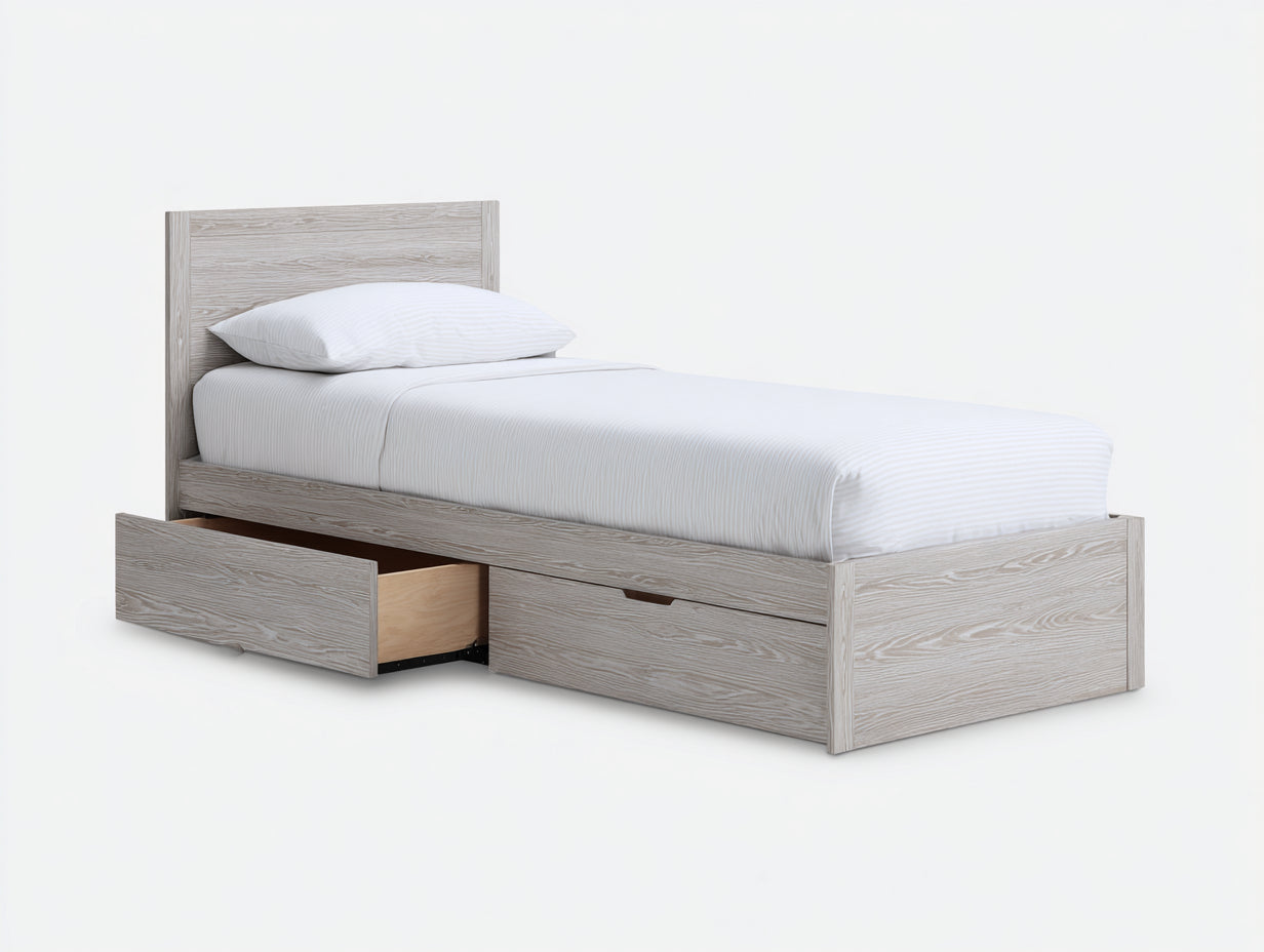 Einzelbett Holz 205x98x95 cm - Weiß - Modernes Design mit Schubladen