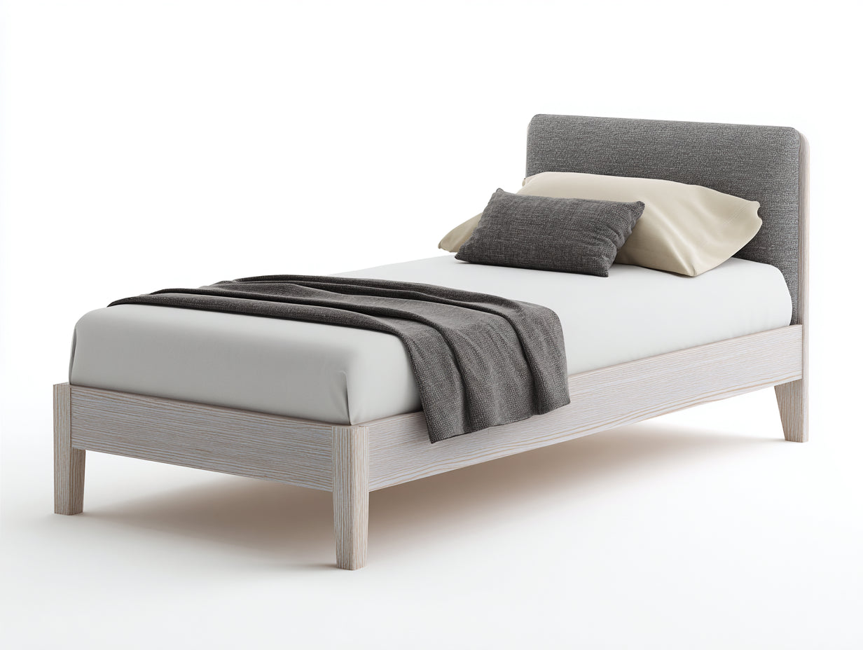 Einzelbett Holz mit gepolstertem Kopfteil 198x96x102 cm - Hellgrau - Modernes Design