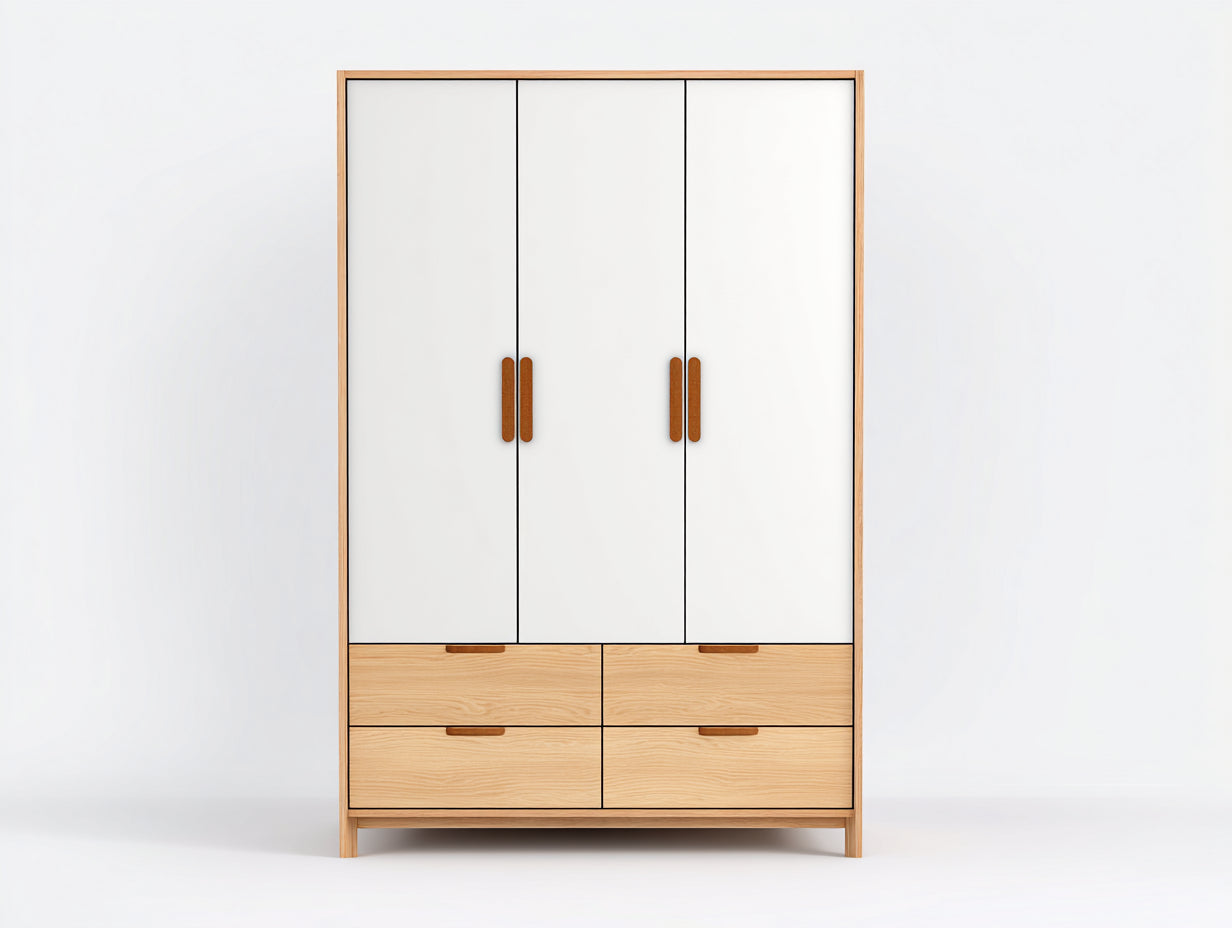 Kleiderschrank Holz 120x55x200 cm - Weiß-Natur - Modernes Design