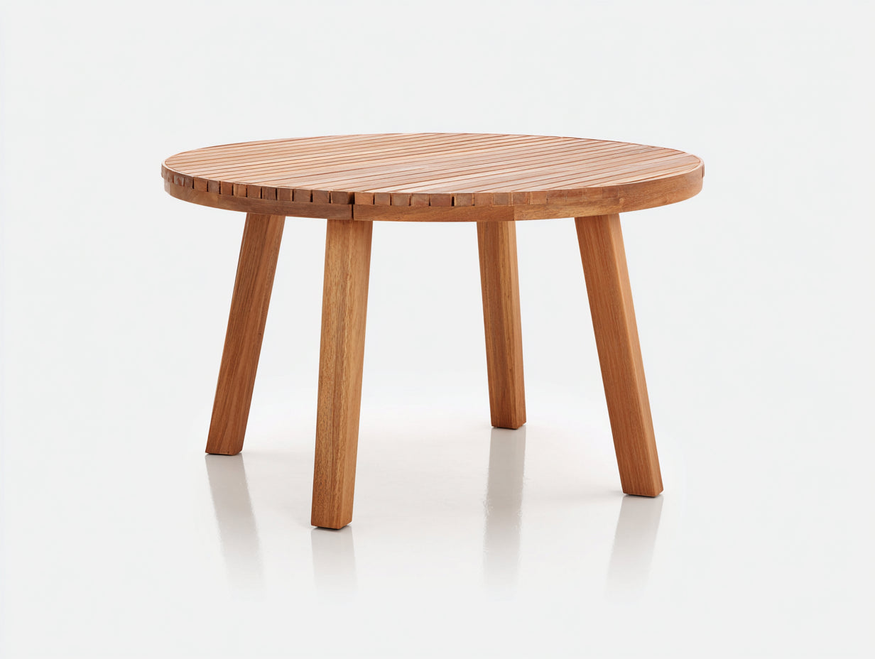 Gartentisch Holz 120x120x74 cm - Natur-Braun - rundes Design mit vier Tischbeinen
