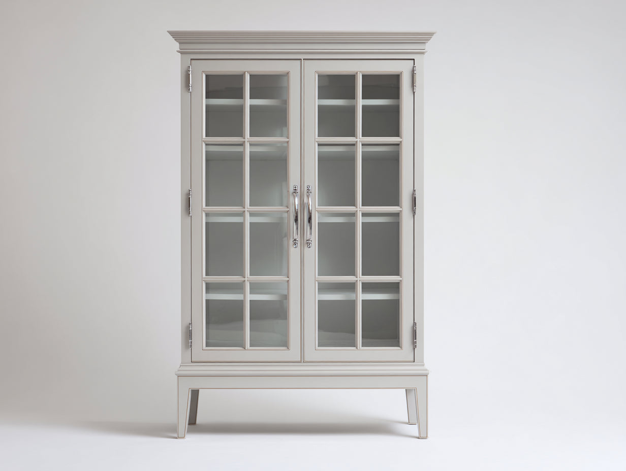 Vitrinen Holzwerkstoff mit Glastüren 115x42x180 cm - Cremeweiß - für Wohnzimmer und Esszimmer - Klassisches Design