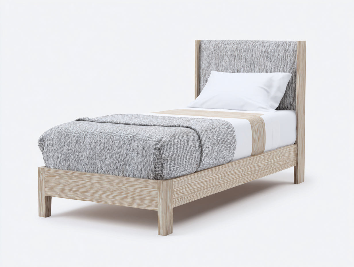 Einzelbett Holz Stoff 200x100x110 cm - Natur-Grau - Modernes Design