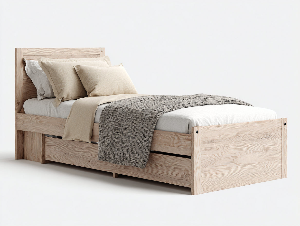Einzelbett Massivholz mit Schublade 208x105x108 cm - Natur - für Schlafzimmer - Modernes Design